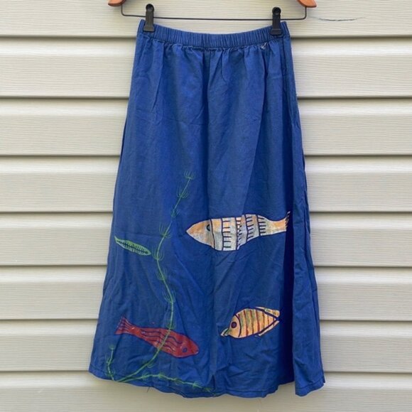 Handpainted Fish Print Full Midi Skirt - Picture 1 of 6